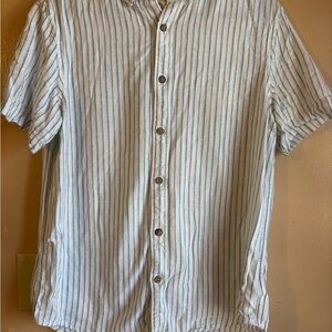 Panama Jack White Short-Sleeve Button-Down Shirt with Blue & Green Stripes